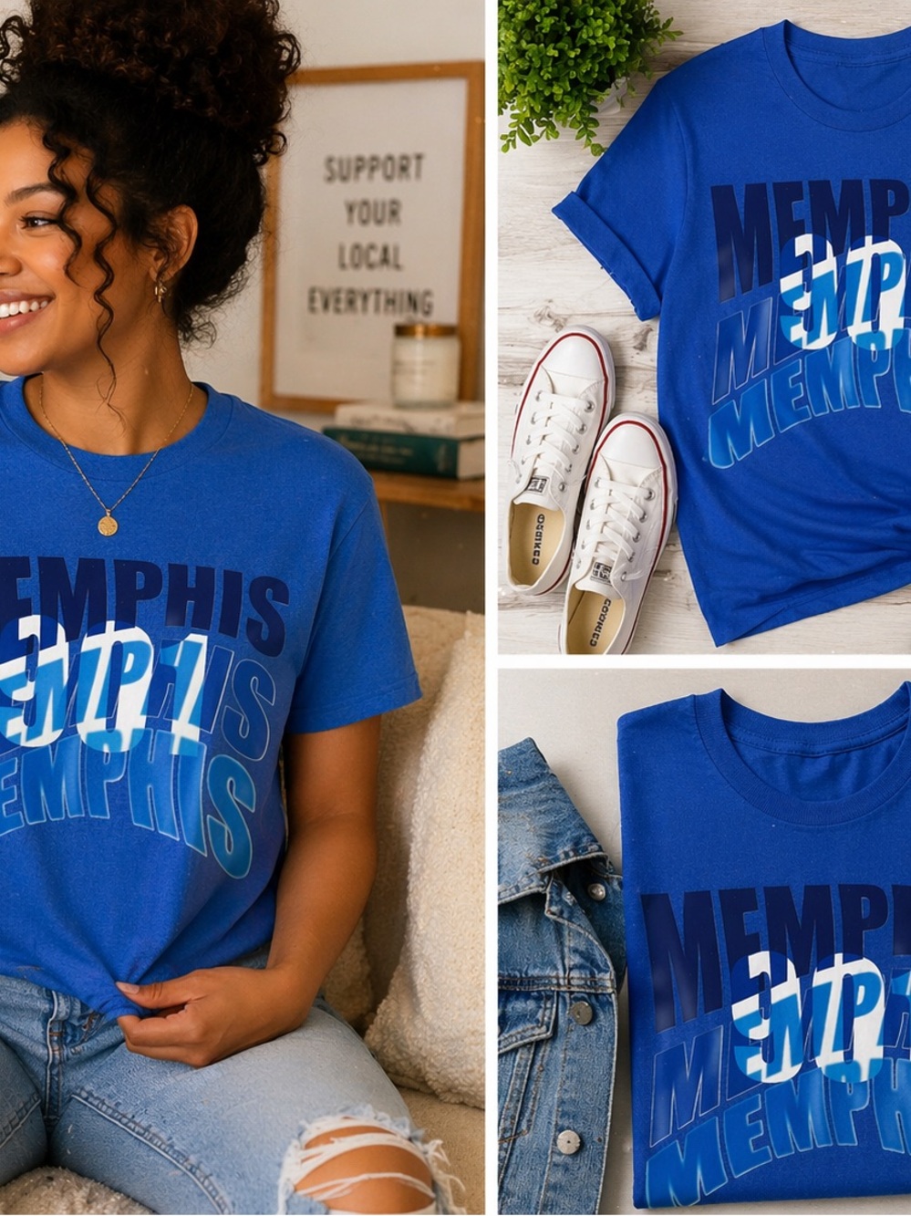Blue Memphis Graphic Tee - Casual Women’s Top